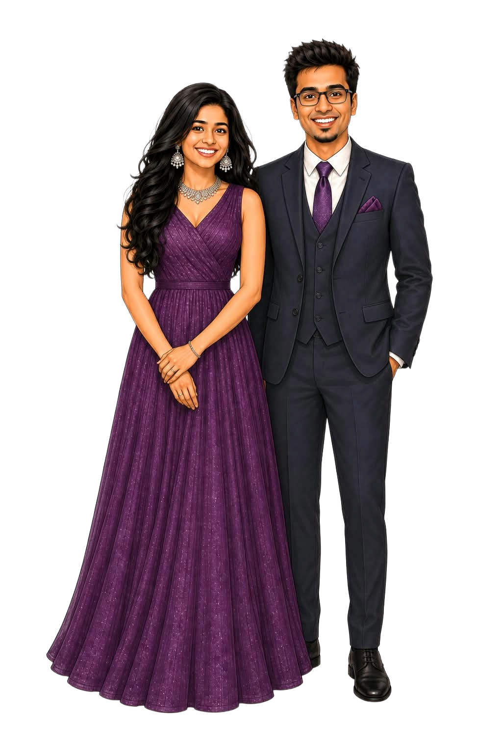 The couple dressed in formal attire for the reception