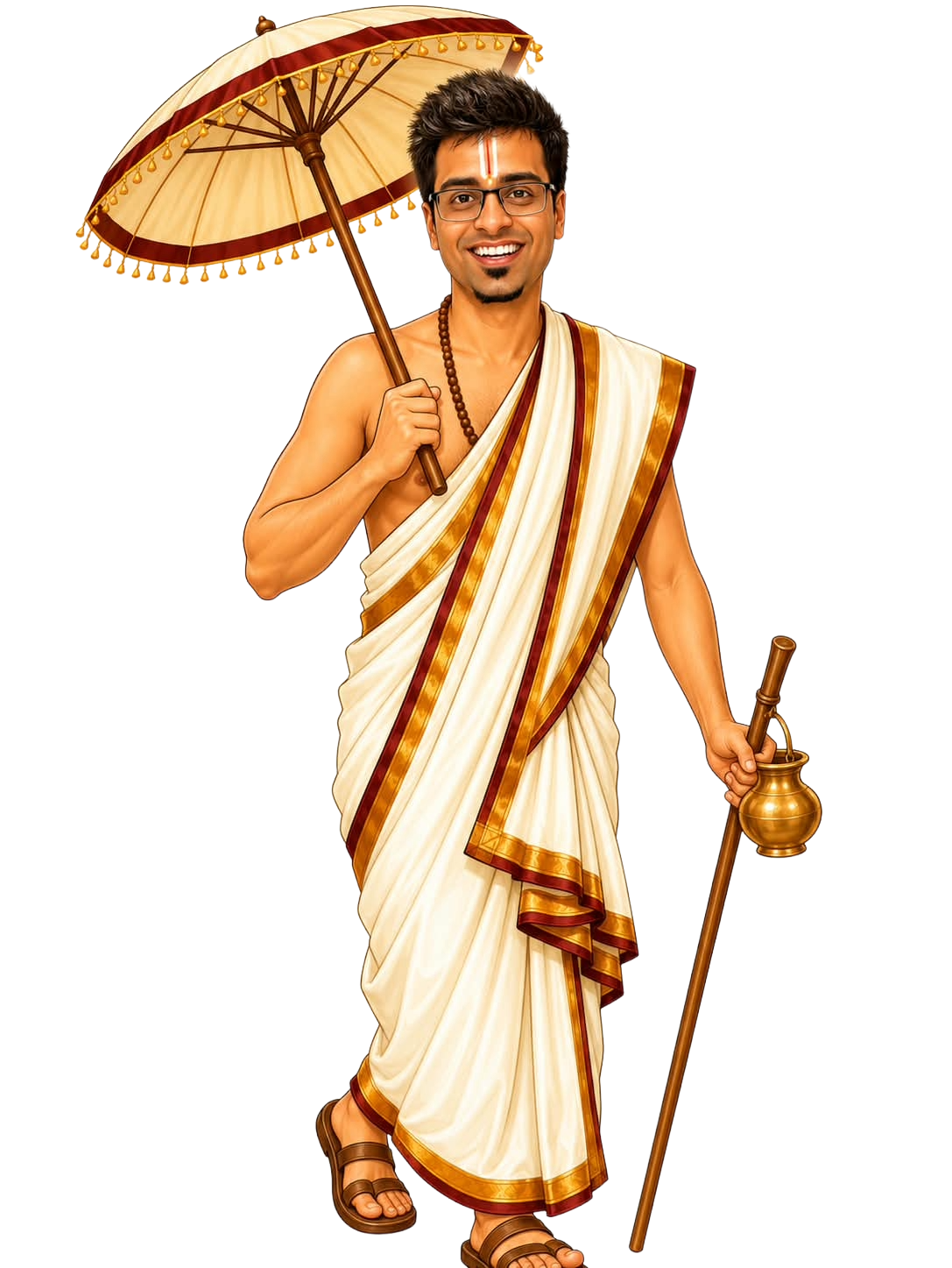 The groom with umbrella and staff for Kashi Yatre