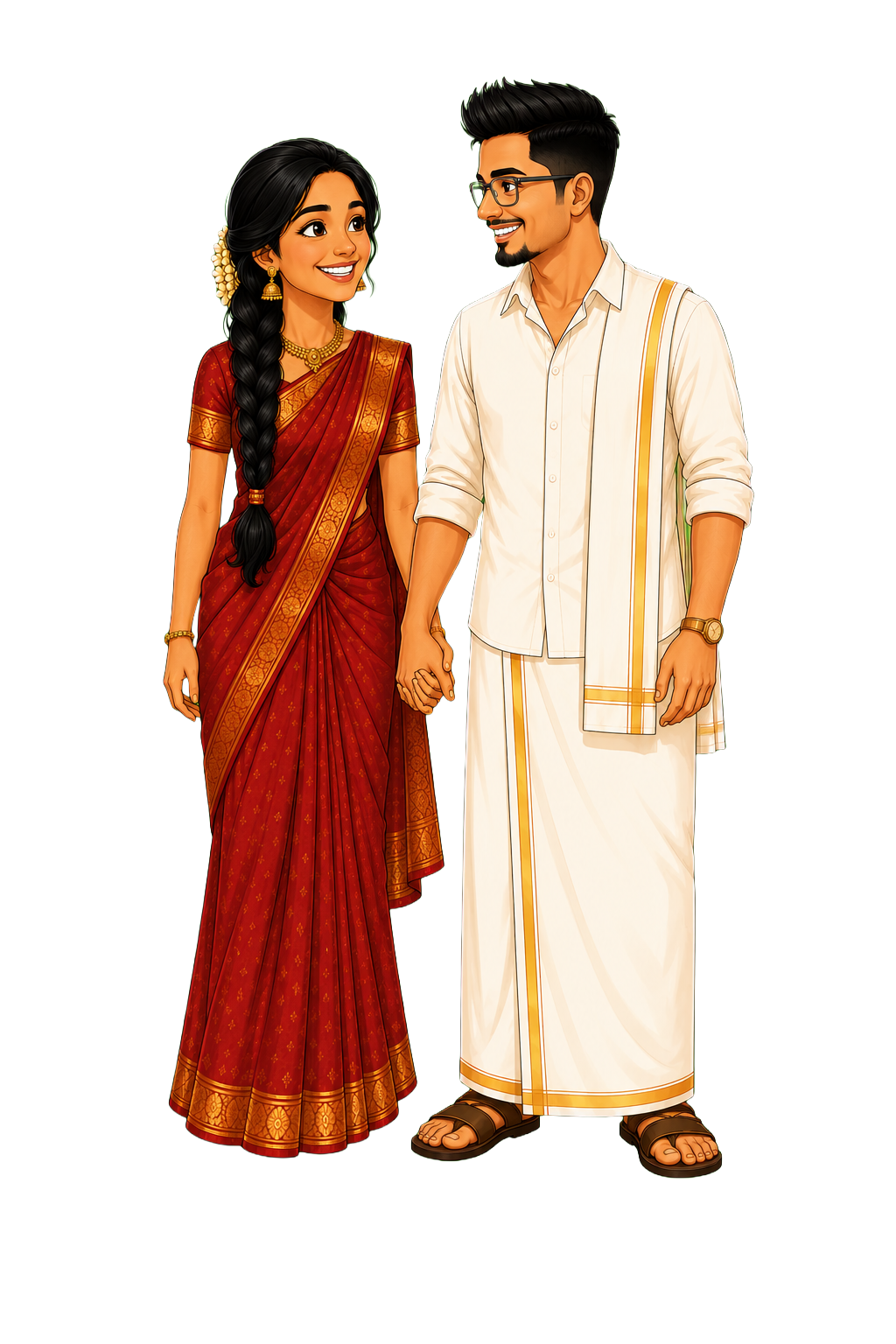 Couple holding hands caricature placeholder for a story photo